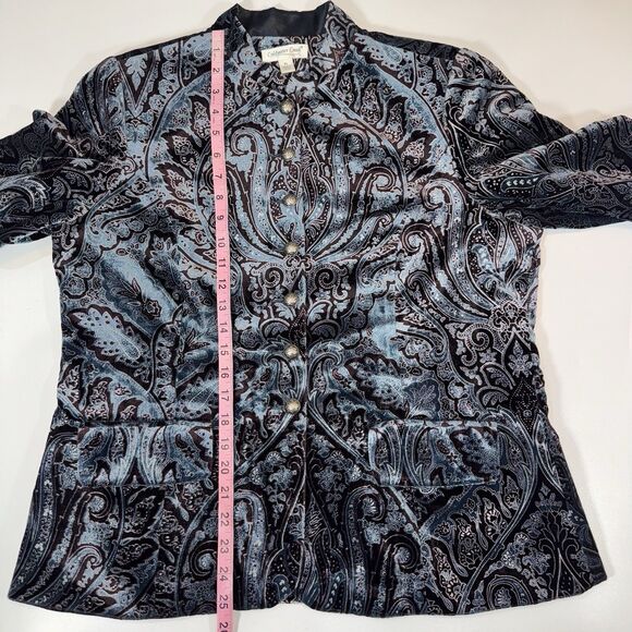 Coldwater Creek Blue Velvet Blazer Paisley Pewter Buttons Women Large Petite - Picture 7 of 11